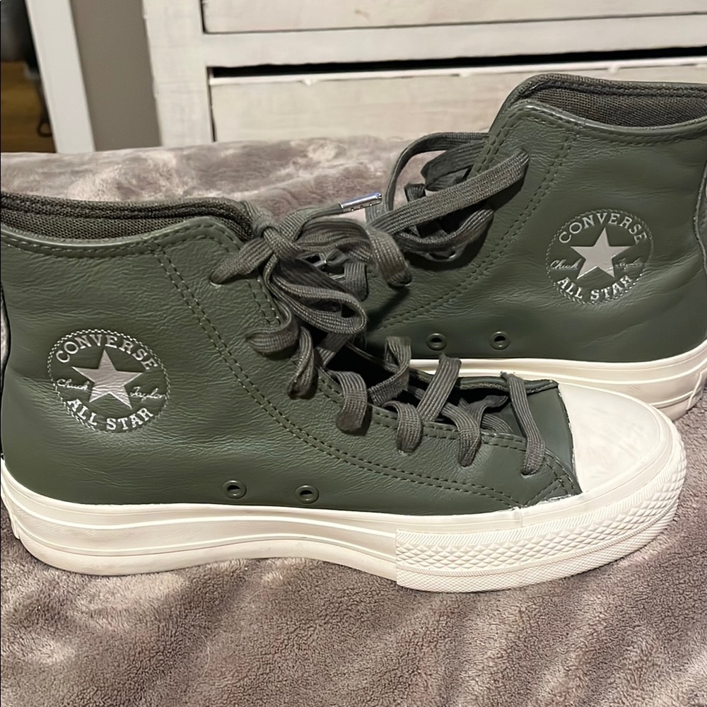 Converse All Star High-Top Sneakers in Green and White